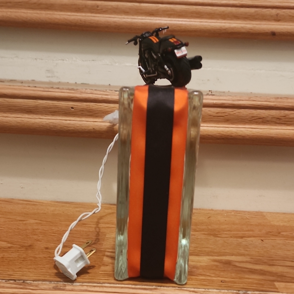 Hand Crafted Glass Block with Motorcycle Model - Picture 2 of 3